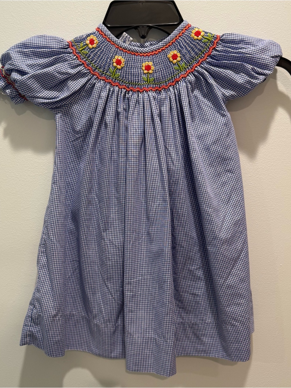 Vintage Orient Expressed Inc Smocked Dress Blue Gingham Floral 12-18M